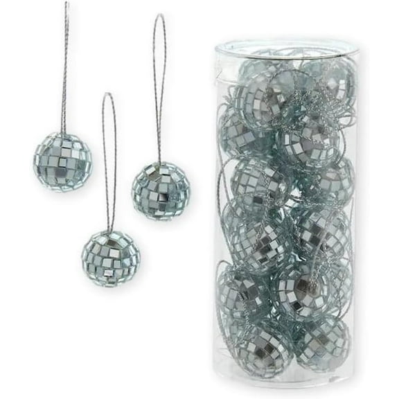 The Bridge Collection Set of 24 Miniature Glass Silver Mirrored Ball Ornaments - Festive Christmas Decorations - Disco Ball Christmas Tree Ornaments - Party Themed Holiday Decor - 70's Style Decor