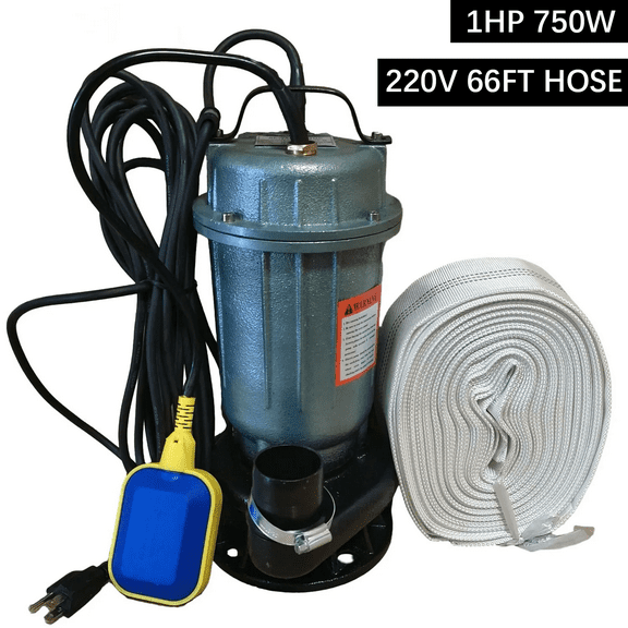 iMeshbean 1HP 750W Cast Iron Sewage Submersibl Pump 4000GPH 220V w/66ft HOSE Float Switch