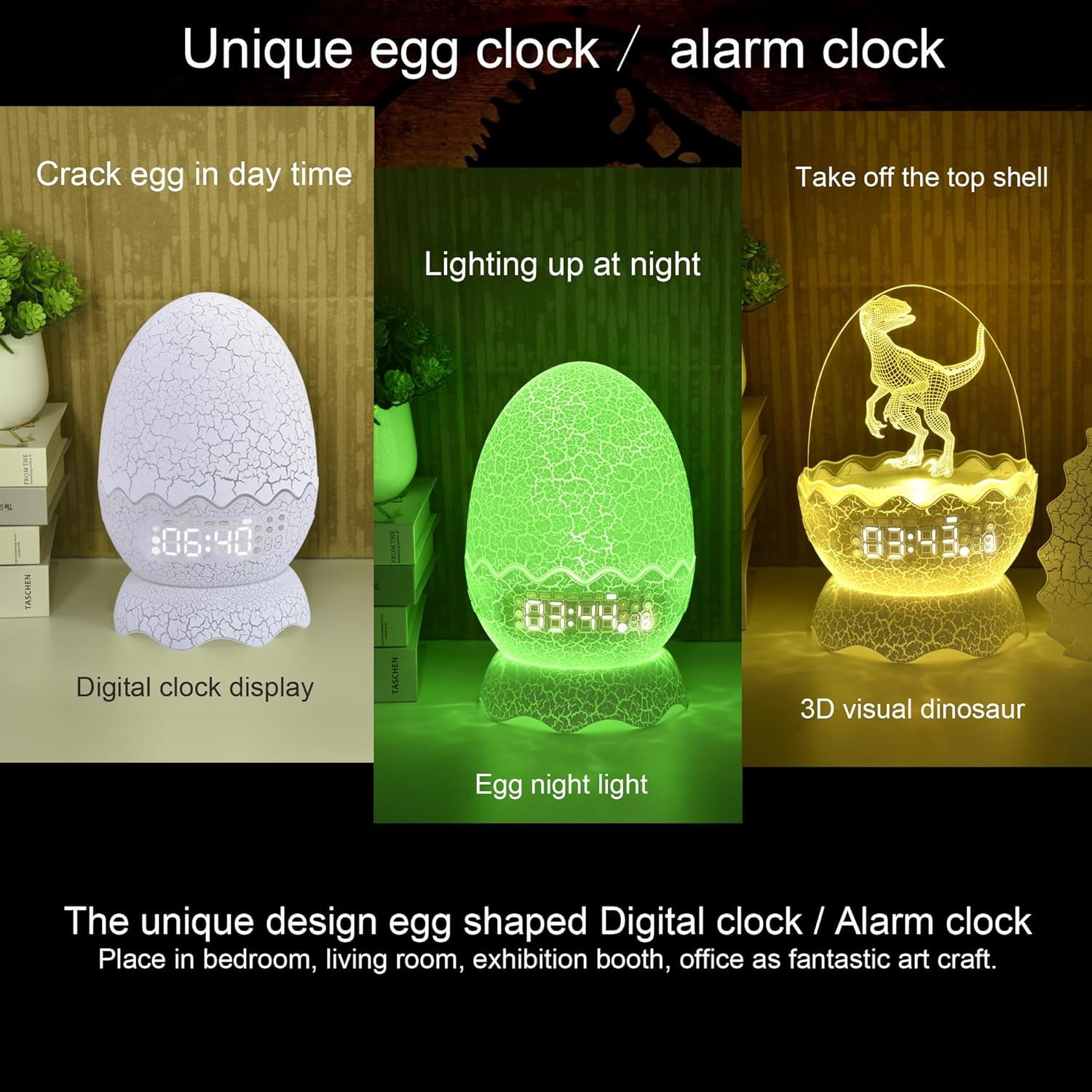 New Dinosaur Egg Clock Dinosaur Night Light Kid's Room Decoration Clock, Remote Control Multi Colors & Music Voice, Cool Dinosaur Decor & Gift Ideal for Kids/Adults