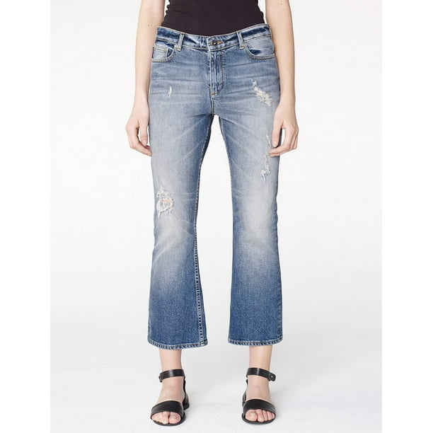 dubbellaag Pat ik wil Armani Exchange Distressed Cropped Flare Jeans 29 - Walmart.com