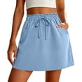 thumbnail image 2 of Wovilon Women's Drawstring Waist A-Line Mini Skirt with Side Pockets, Relaxed Fit Cotton Spandex Short Skirt, Lightweight Breathable Versatile Solid Color, 2 of 7