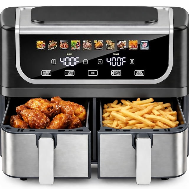 Air Fryer Simple Deluxe, 9,5 L, cesta doble, 1700 W, 10 en 1, color negro