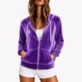 thumbnail image 6 of Caywon Women's Velvet Zip Up Hoodie Long Sleeve Drawstring Hooded Jacket with Pockets Stretch Velour Casual Sweatshirt, 6 of 7