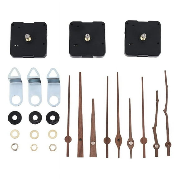 3 Pcs Quartz Clock Movement Mechanism Parts with 3 Types of Walnut Wood Clock Hands Clock Accessories for Clock Repair