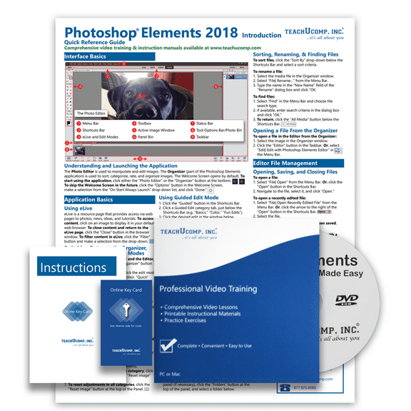 Learn Photoshop Elements 2018 Deluxe Training Tutorial- Video Lessons, PDF Instruction Manual, Quick Reference Software Guide for Windows by TeachUcomp, Inc.