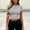 Gray, variant on Women's Clothes Tops New Arrivals Plus Size Casual Solid Color Midriff Baring Short Sleeve Round Neck Top
