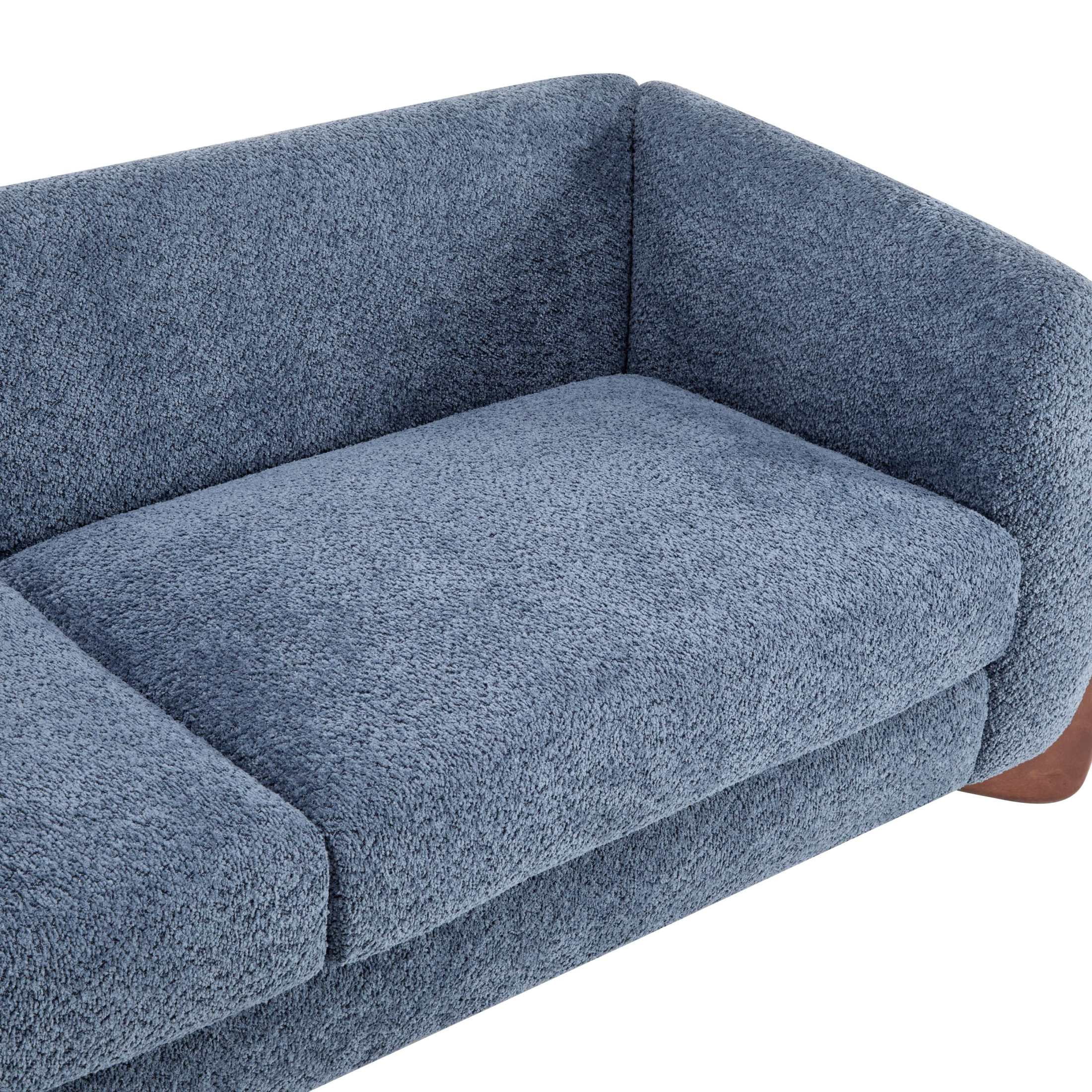 Christopher Knight Home 82" Boucle Sofa, 3-Seater Faux Sherpa Couch with Wood Legs & Curved Design, Navy Blue