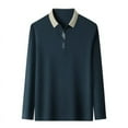 thumbnail image 2 of Men's Long Sleeve Turn-down Collar Waffle T-shirt Business Casual Contrast Line Polo Shirt, 2 of 6