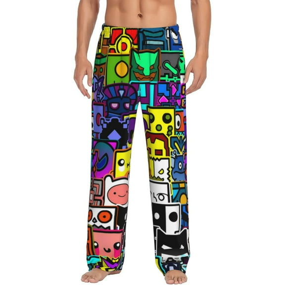 Saiise Geometry Dash Print Mens Pajama Pants for Men,Mens Lounge Pants,Funny Gifts for Men,Men's Pajama Bottoms