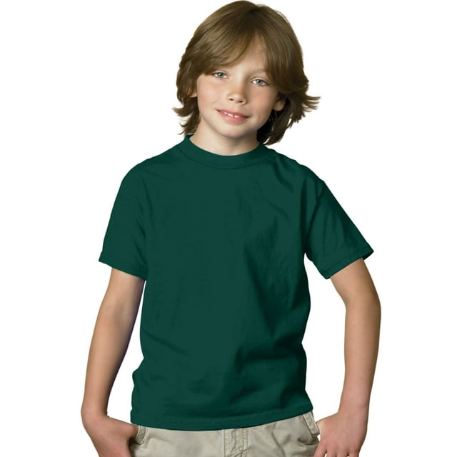 Hanes T-Shirt pour Garçon 5,2 oz COMFORTSOFT, Poids Lourd, TP, Vert Forêt Profond