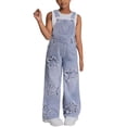 thumbnail image 2 of NAISIBABY Girls Denim Overalls, Adjustable Strap Wide Leg Bib Pocket Stretchy Fashion Jeans Jumpsuit Light Blue 6T, 2 of 8