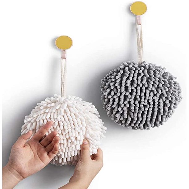 Juego de 2 toallas de mano de chenilla, toalla de baño de microfibra, toallas absorbentes, toallas colgantes de balonmano para cocina, baño e inodoro (blanco, gris)