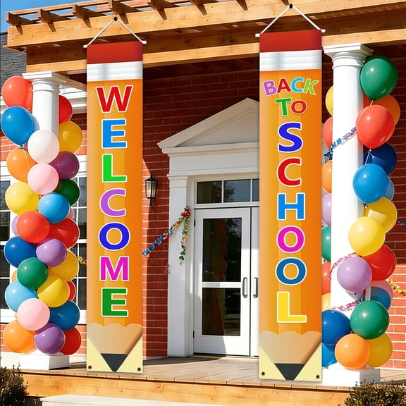 1 Pair Back to School Door Flags, 11.8x70.8 Inch Welcome Porch Couplets & Decorative Banners, 2D Printed Hanging Outdoor Entrance Decor for Holiday Party, Thanksgiving & Christmas Gifts