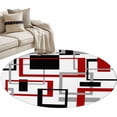 thumbnail image 2 of Abstract Lines Round Area Rugs 3 ft, Black Red Geometric Square Frame Washable Small Area Rug with Non-Slip Sturdy Edge Binding Round Front Door Mat Floor Carpet for Entryway, 2 of 9