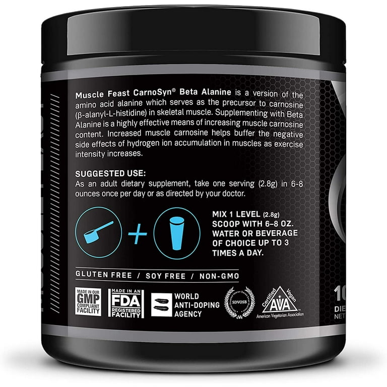 MUSCLE FEAST Beta Alanine Powder, Pure CarnoSyn, Unflavored, Keto, Increase Athletic Endurance & Recovery, Gluten Free, Non-GMO, 107 Servings