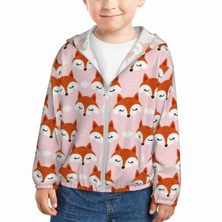 

Gaeub cute fox pink Print Athletic Sun Protection Hoodie for Kids Long Sleeve Outdoor UV Shirt Running Fishing Top for Boys Girls-2 Years