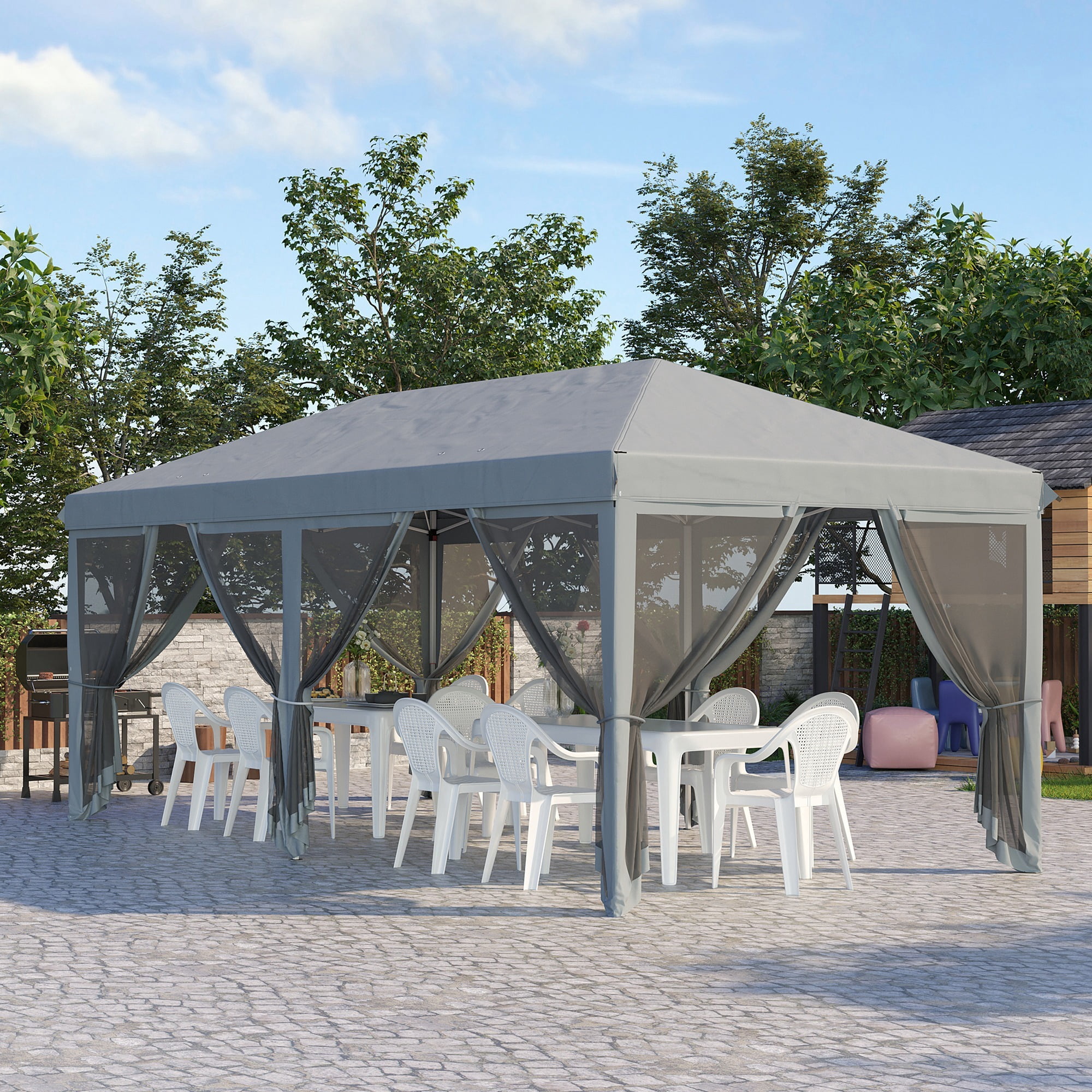 NOBOLEA 10' x 20' Outdoor Pop-Up Gazebo with Mesh Sidewalls, UV-Protected Party Tent with Carry Bag for Outdoor, Garden, Patio, Gray