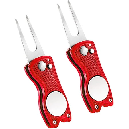 

2Pcs Foldable Golf Divot Repair Tool Golf Pitch Lift Knife with Magnetic Ball Marker Stainless Steel Golf Fork for Golfer Training Accessories