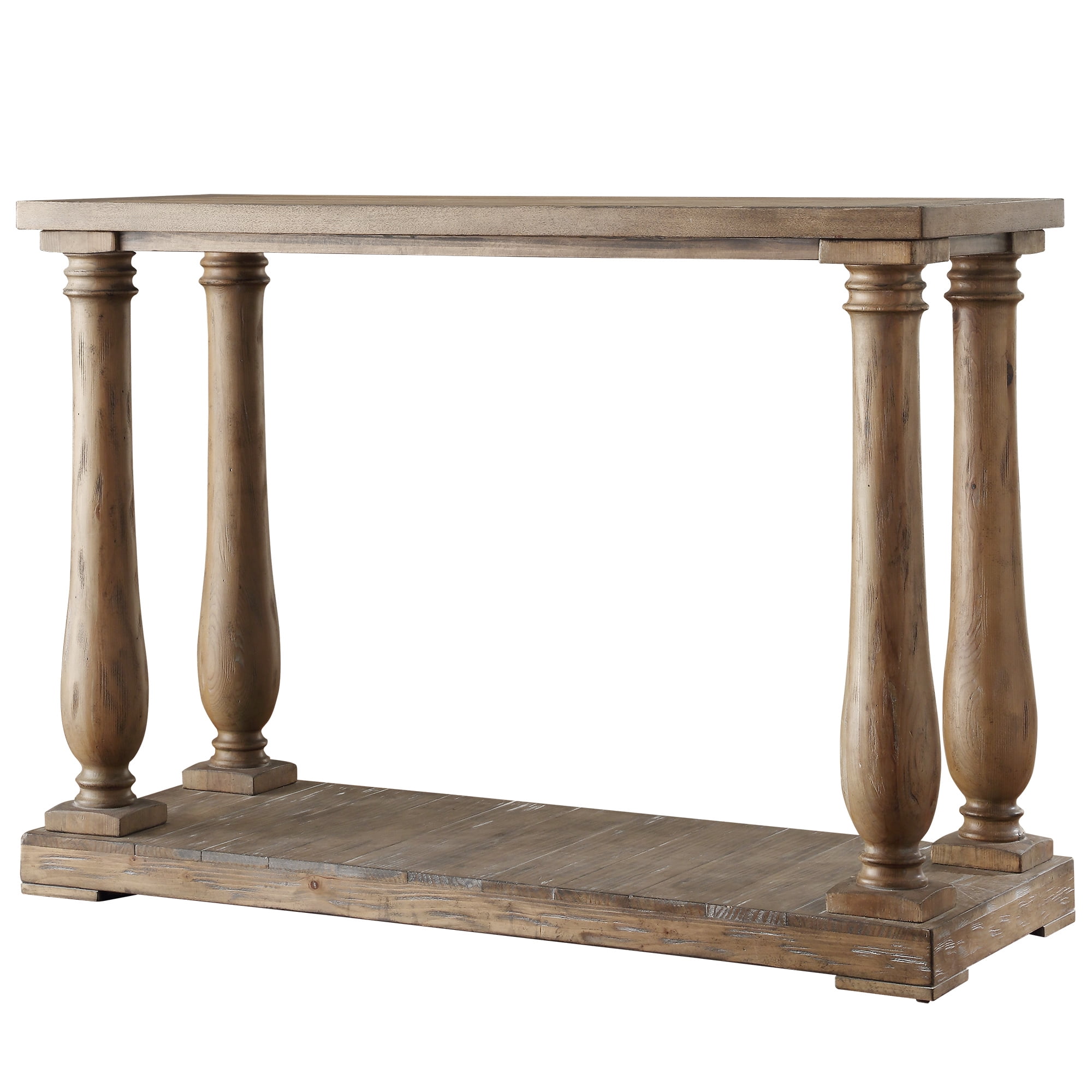 Weston Home Dunbar Pine Brown Sofa Table with Lower Storage Shelf and Pedestal Design