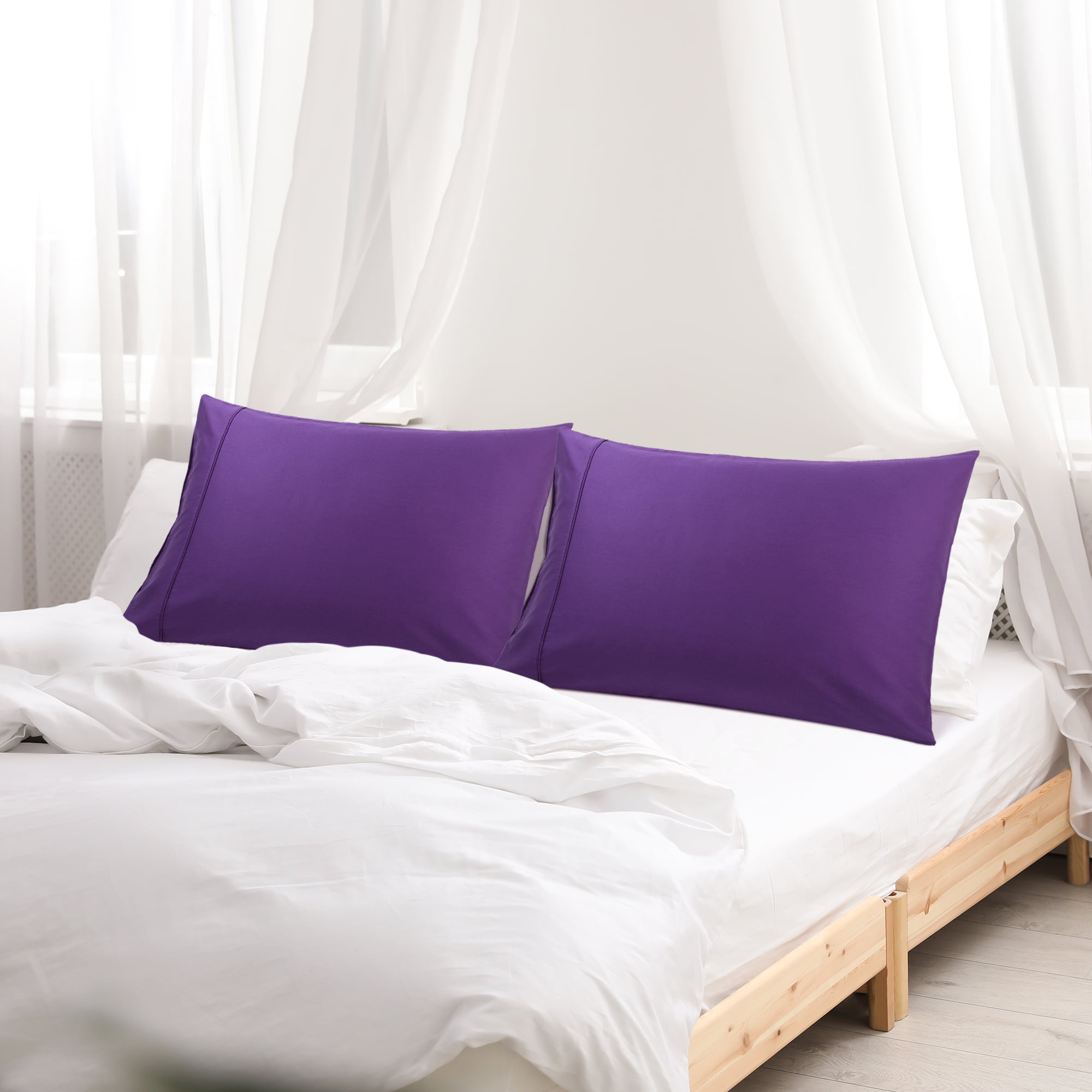 Unique Bargains Cotton Zipper Closure Pillowcase Set of 2 Grape Standard