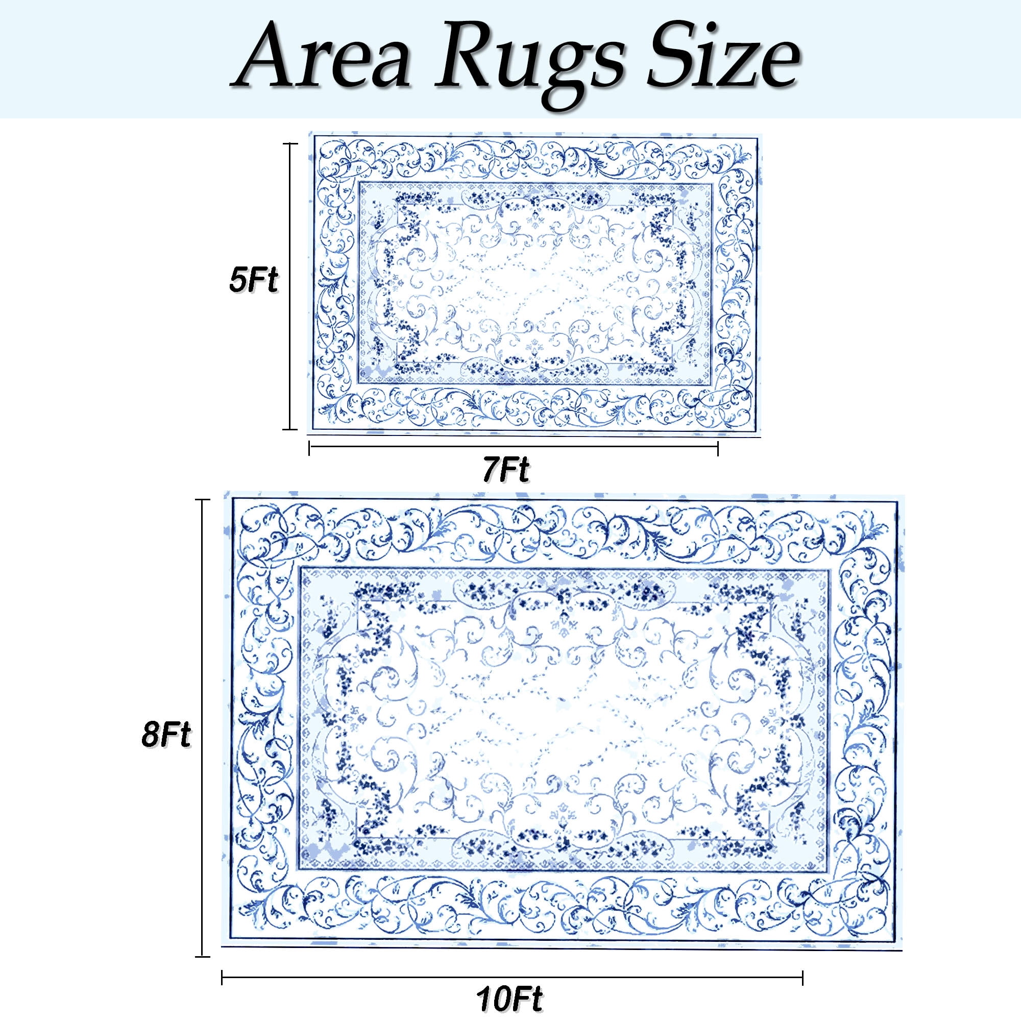 Artnice Floral Rugs for Living Room 8x10, Machine Washable Area Rugs Non Slip, Boho Blue Rugs Vintage Indoor Carpet Mats for Home Decor