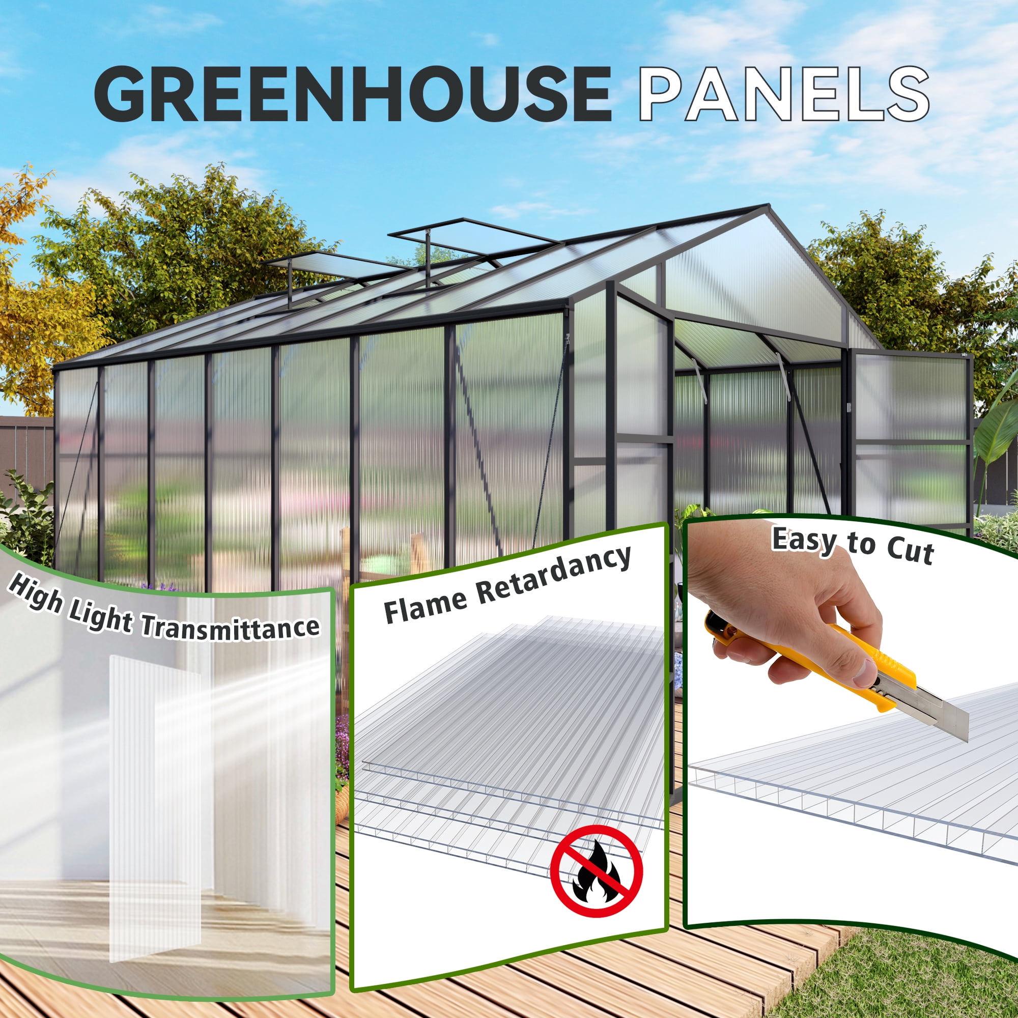 16 Pcs Polycarbonate Greenhouse Panels, 4’ x 2’ x 0.24” Polycarbonate Sheet, Twin-Wall Plastic Panels for DIY Cold Frame & Pergola Roof, Window, Wall