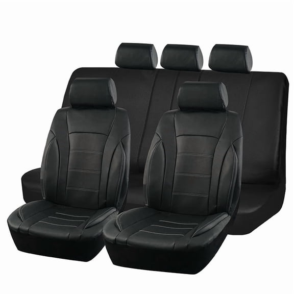 Autoking Cover Car Seat Cover Set Black Leather Mesh Cloth Fit For Most CAR PU Universal Seat Cushion