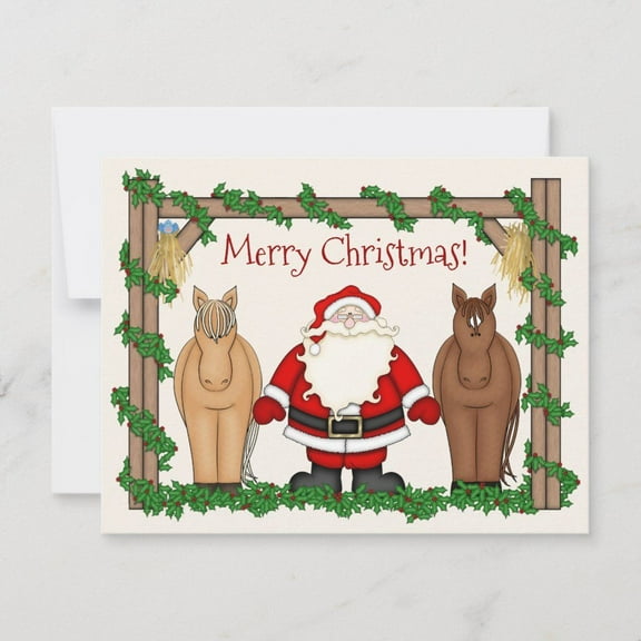 Merry Christmas Card with Santa and Horses – Fun Holiday Greeting Card – Blank Inside with Envelope – Perfect for Friends and Family