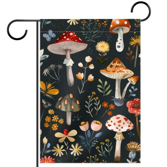 Mushroom Butterflies Flowers Pattern Garden Flag Double Sided House Flag for Outdoor Home, Personalized All Year Round Yard Decor 12 x 18 Inch