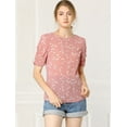 thumbnail image 3 of INSPIRE CHIC Haut Floral Élégant pour Femme à Manches Courtes Froncées, Coupe Régulière, 3 of 6
