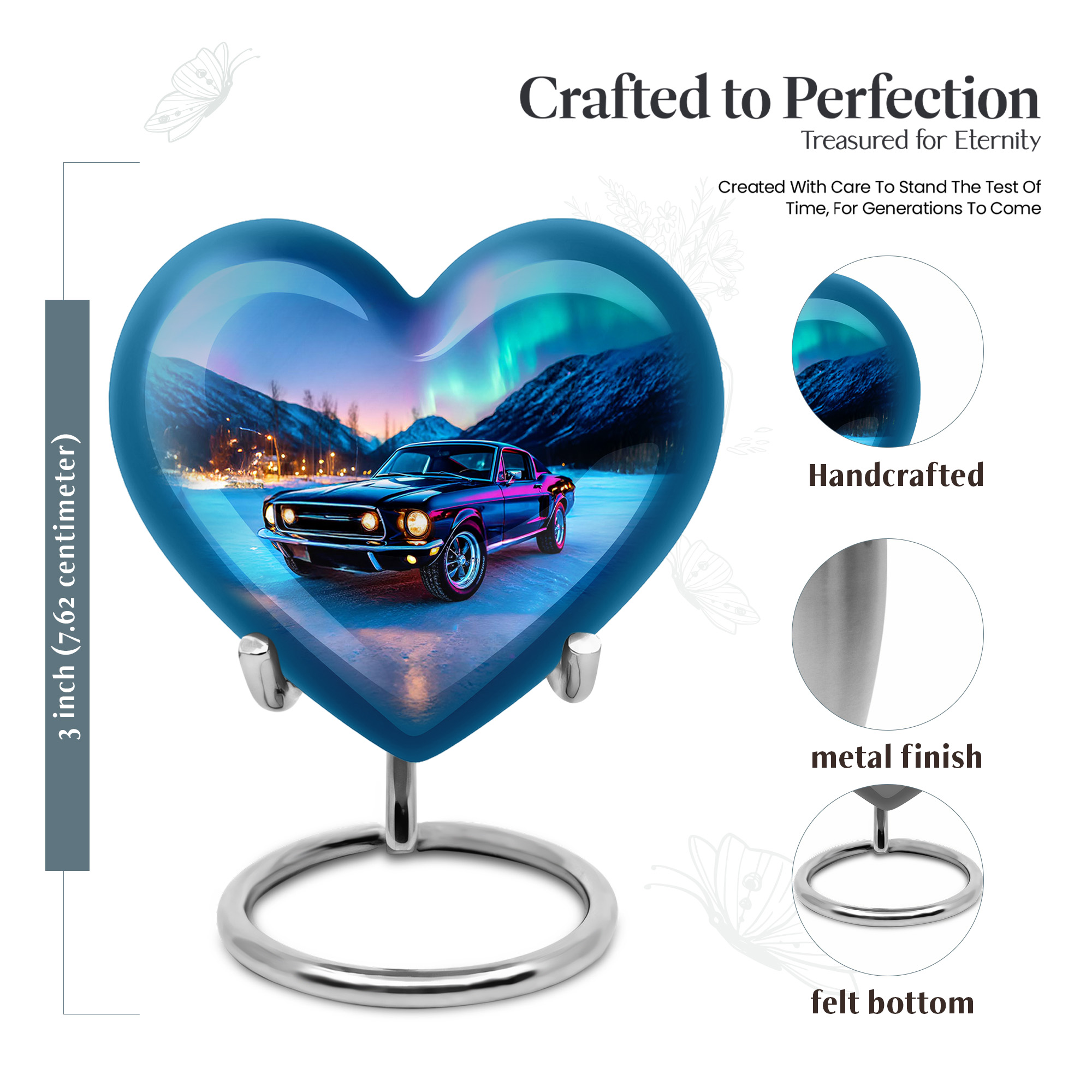 MUKTIVE Car Urn for Adult Ashes Male & Female, Northern Light Mini Heart Cremation Urns, Blue Burial Urn for Human Ashes Women & Men, Keepsake Urns for Adult,3 Inch