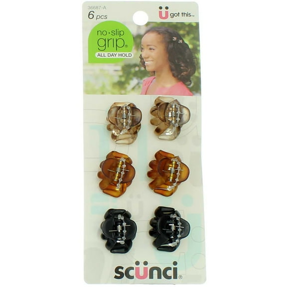 Scunci No-Slip Grip Mini Octopus Jaw Clips 6 ea (Pack of 3)