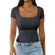 thumbnail image 2 of Camiseta de manga corta con cuello en U ajustada para mujer: top informal de color liso, material suave y transpirable, tallas S/M/L/XL/XXL., 2 of 3