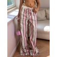 thumbnail image 4 of Women's Striped Elastic Waist Drawstring Loose Wide Leg Floor Length Casual Pants Orange Pink Striped S, 4 of 10