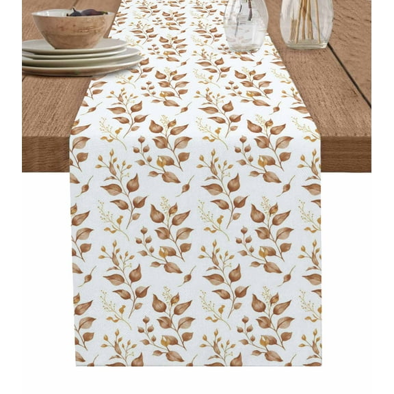 ERUNPONLY Brown Fall Leaves Table Runner - 72 Inch Long Farmhouse Leaf Branches Plants Cotton and Linen Blended Dress Scarves Farmhouse Table Runner for Kitchen Dining, Coffee Table, 14"x72"
