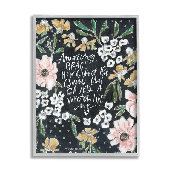 Stupell Industries Amazing Grace How Sweet Quote Blushing Spring Florals, 16 x 20, Designed by Valerie Wieners