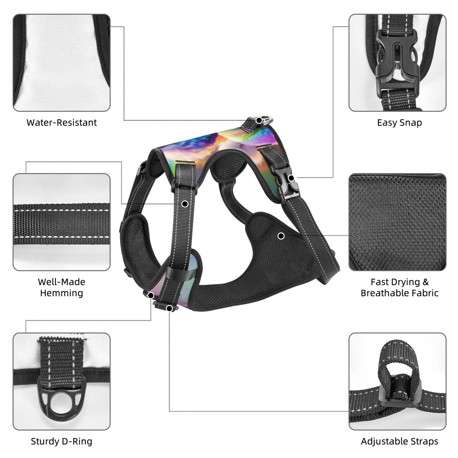 Vsdgher Rainbow Poodle Urban Street Dog Harness, No-Pull Pet Harness, Dog Vest, Pet Vest for Small to Large Dogs-Small