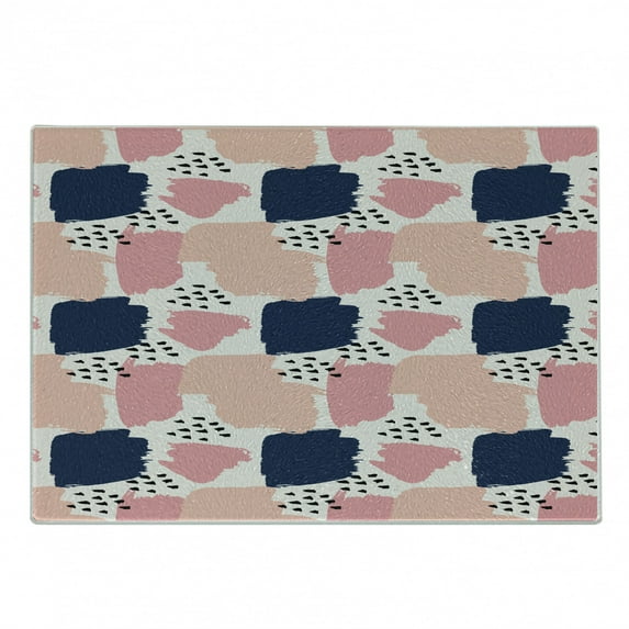 Navy and Blush Cutting Board, Hand Painted Style Brushstrokes in Pastel Colors Abstract Pattern, Decorative Tempered Glass Cutting and Serving Board, Small Size, Multicolor, by Ambesonne