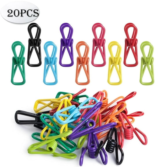Assorted Chip Bag Clips Utility, Chip Clips - PVC 2 Inch Coated Colorful Sealer for Sealing Food - Paper Holder, Clothesline Clip for Laundry Hanging, Kitchen Bags, Multipurpose Clothes Pins 20 Pack