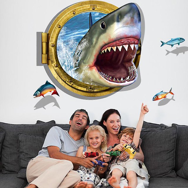 Vinilo autoadhesivo 3D (boca de tiburón en forma de U (23,6" x 35,4"/ 60 cm x 90 cm)) extraíble que atraviesa la pared