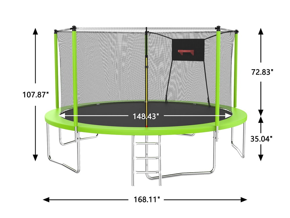 DreamBuck 14FT Trampoline with Basketball Hoop Green