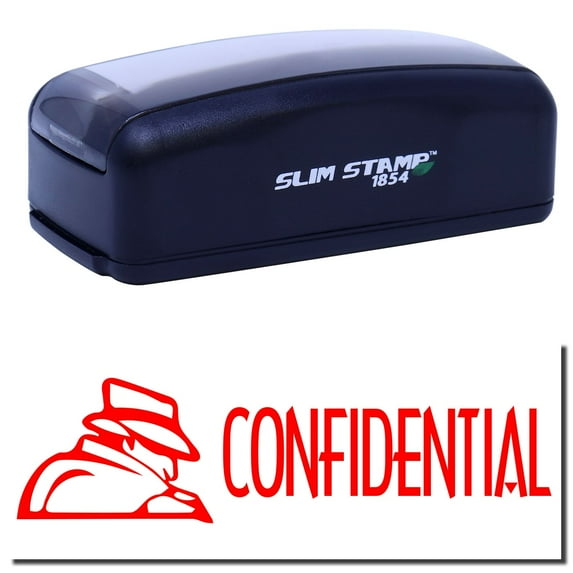 Large Pre-Inked Confidential with Logo Stamp, Slim 1854, Ultra Slim Design, Impression Size 1-13/16" by 2-1/2", Up to 25,000 Impressions - Red Ink