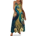 thumbnail image 1 of Vestido largo playero de pavo real colorido con estampado de animales, tirantes finos, ropa de calle, vestidos largos informales, ropa de primavera con cuello en V, ropa de gran tamaño, 1 of 7