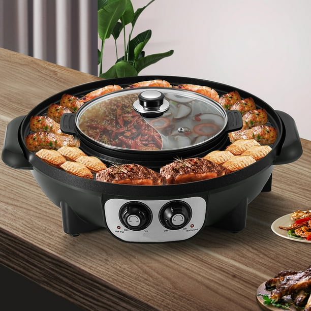BENTISM 2 in 1 Electric BBQ Pan Grill Hot Pot Portable Hot Pot BBQ