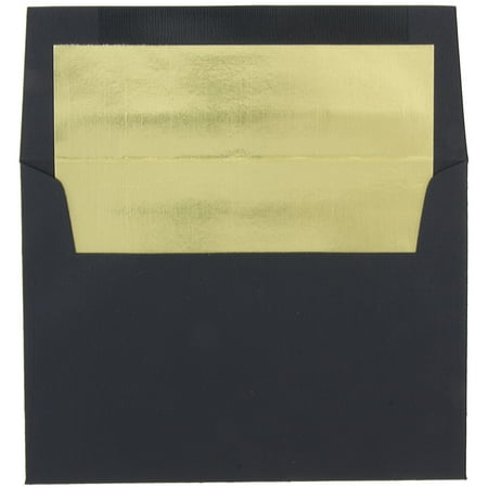 Envelope Folio - JAM Paper A8 Foil Lined Invitation Envelopes, 5 1/2 x 8 1/8, Black Linen with Gold Foil Lining, 25/pack
