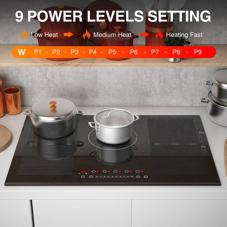  GIHETKUT Electric Cooktop, Built-in 4 Burners Electric Stove Top  by Knob, Hot Plate Electric Control with 9 Power Levels, Child Safety Lock  & 99mins Timer, 220-240V, 7200W: Home & Kitchen