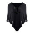 thumbnail image 5 of MSJUHEG Kimonos,Poncho Sweater Women,Cape Coat,Shawl Wraps,Wrap Cardigan,Cape Fringe Horn Buckle Irregular Double Fringe Cape Warm and Thick Navy A, 5 of 5