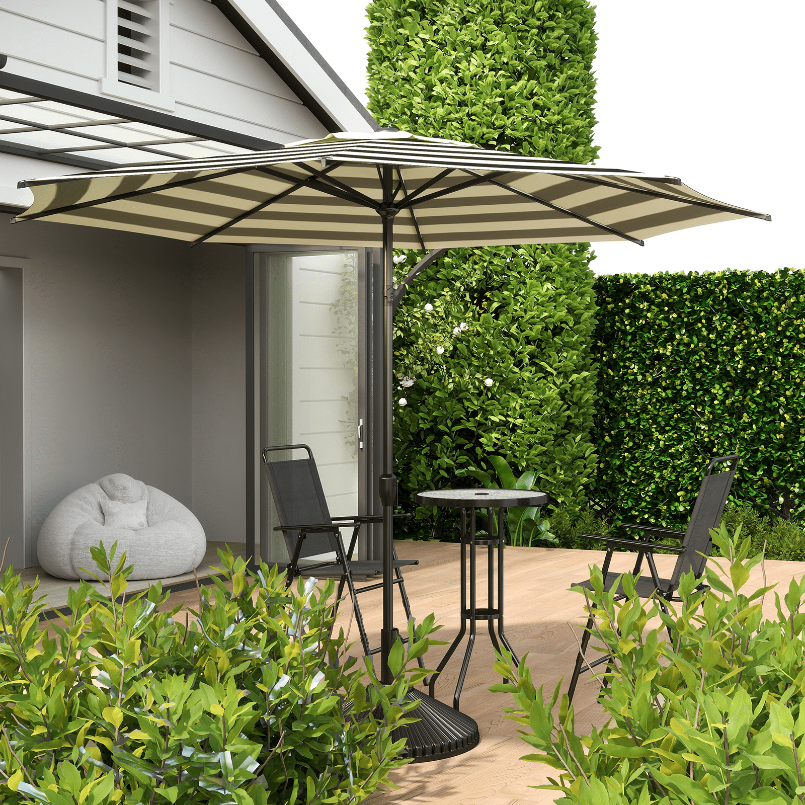 Abba Patio 9ft Outdoor Patio Umbrella, Push Button Tilt and Crank, 8 Ribs, Black & Cream Stripe