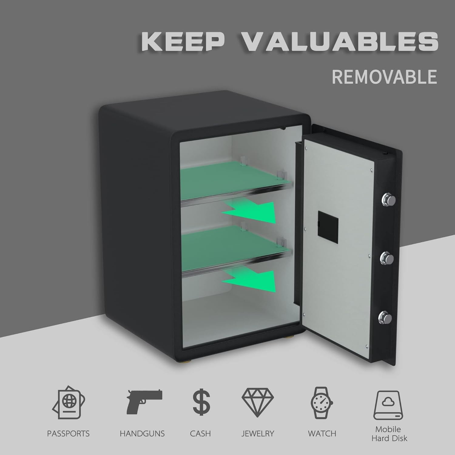 Reliancer 3.4 Cu.ft Biometric Fingerprint Safe Box with Sensor Light, for Home, Office, Black