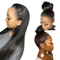 thumbnail image 5 of Black mid-parted long straight hair front lace synthetic wig, 5 of 10